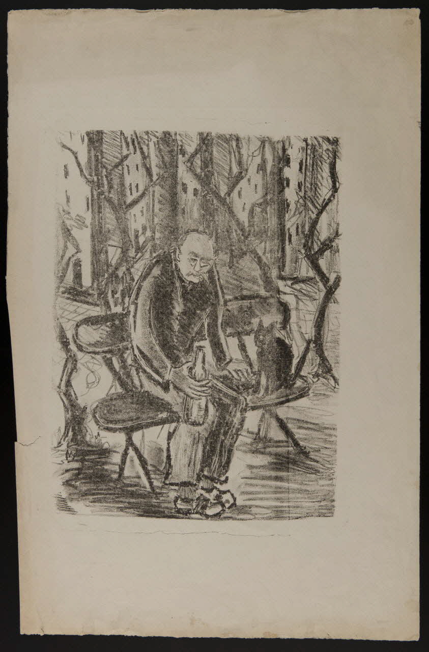 dessin Homme assis sur un banc avec une bouteille à la main 1980.82.3 Photo