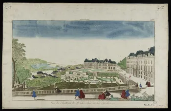 imagerie ancienne MEUDON (titre inscrit, en caractères inversés)  Vue du Chateau de Meudon du côté des Jardins. Paris 1730 1981.21.10 Photo