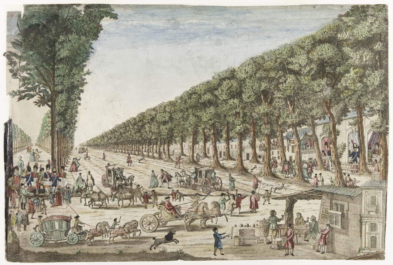 imagerie ancienne 2e VUE DES BOULEVARD A PARIS  2e Vue des Boulevard prise du premier caffé près le Réservoir de la Ville 1758 1981.21.56 Photo