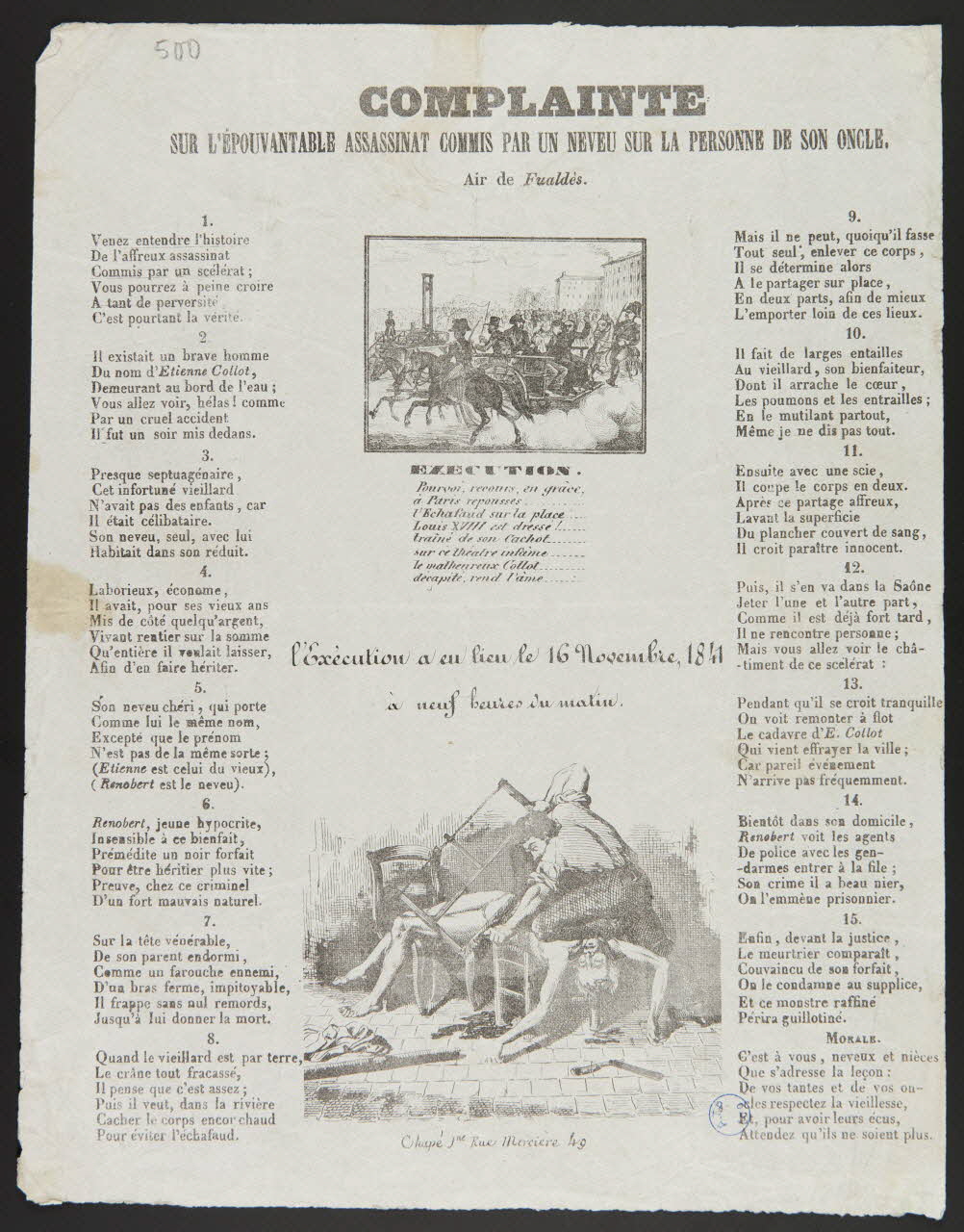 estampe COMPLAINTE  SUR L'EPOUVANTABLE ASSASSINAT COMMIS PAR UN NEVEU SUR LA PERSONNE DE SON ONCLE. 1981.32.9 Photo
