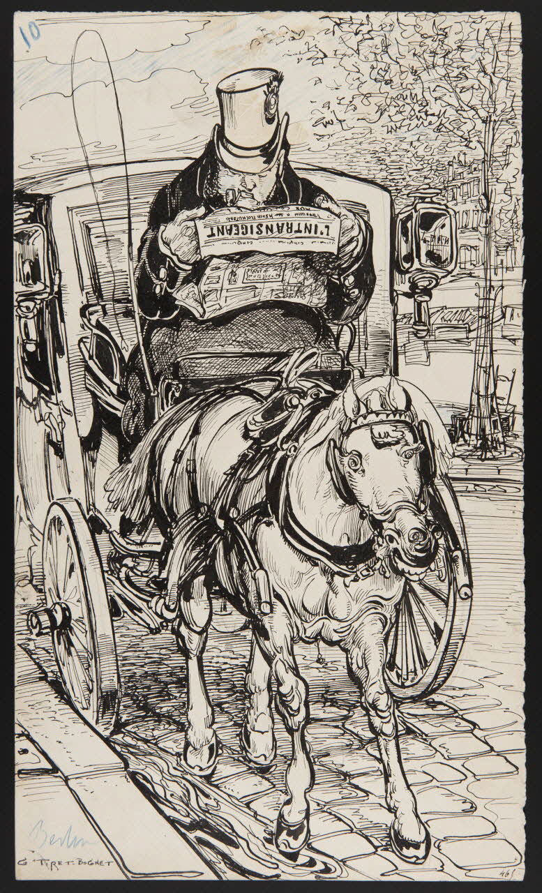 Tiret Bognet Georges dessin Calèche, cocher et cheval 1895-1905 1981.49.12 Photo