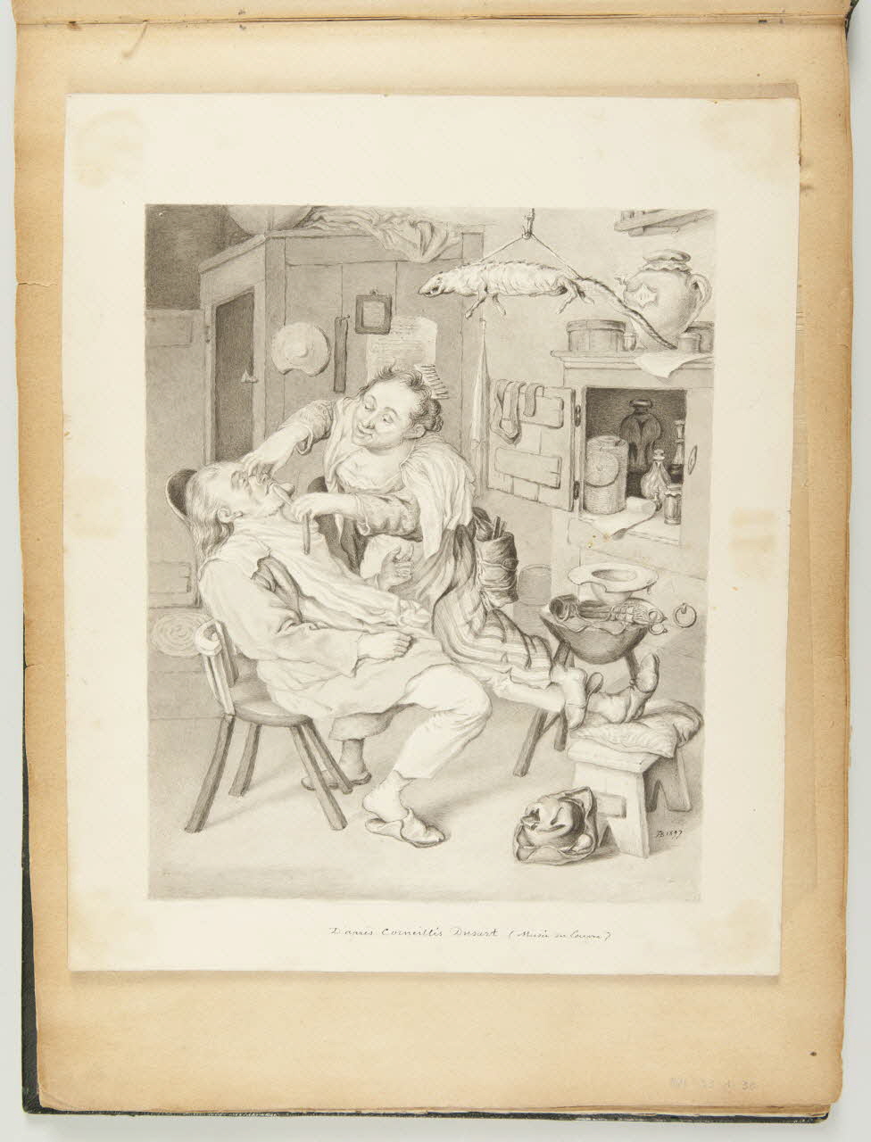 Beaunis Auguste partie d'un ensemble de dessins, album Femme rasant un paysan dans un intérieur 1897 1981.53.1.29 Photo