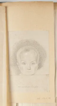 partie d'un ensemble de dessins, album mon portrait par mon père 1981.53.1.33 Photo