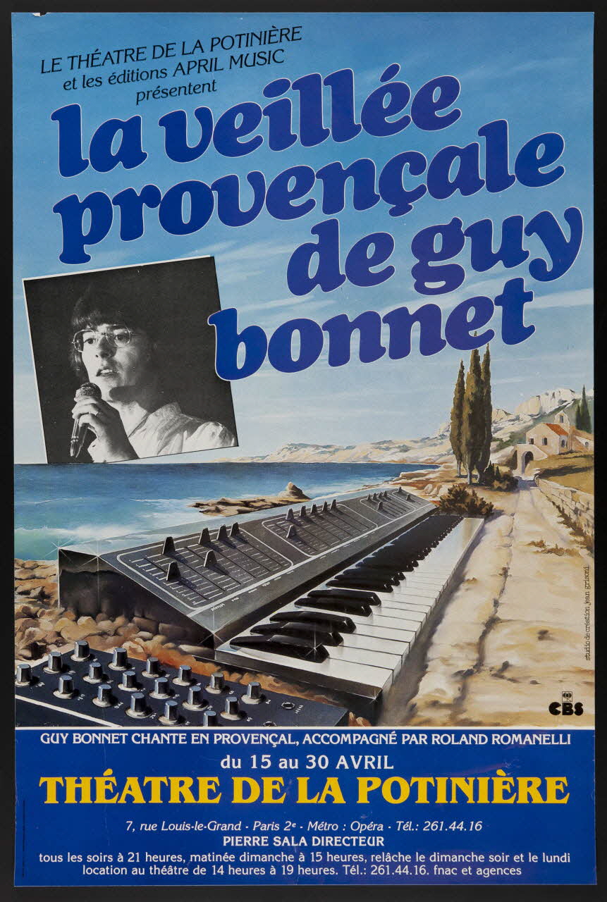estampe LE THEATRE DE LA POTINIERE  et les éditions APRIL MUSIC  présentent  la veillée  provençale  de guy  bonnet 1981.54.12 Photo