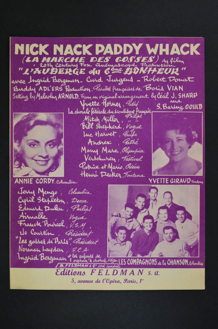S. Baring Gould ; Cécil J. Sharp ; Malcom Arnold ; Boris Vian ; Annie Cordy ; Yvette Giraud ; Les Compagnons De La Chanson ; Feldman S.A., Editions; chanson petit format 1958 1969.88.1030 Photo Mucem