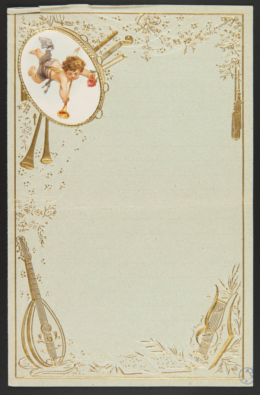 estampe Papier à lettre orné de dorures et d'un médaillon représentant un angelo jouant de la trompette 1982.11.51 Photo