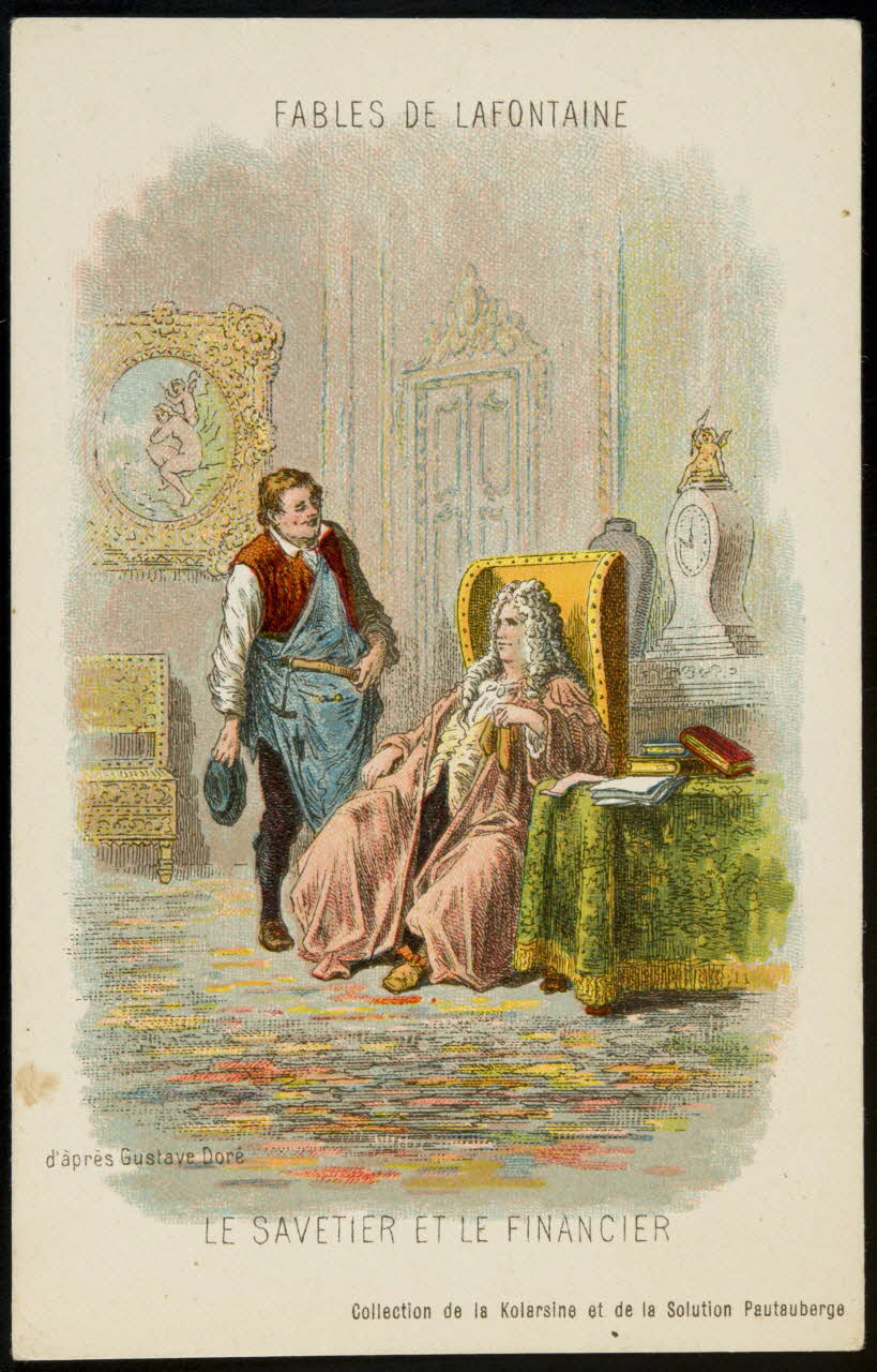 carte réclame FABLES DE LAFONTAINE  LE SAVETIER ET LE FINANCIER 1982.11.77 Photo