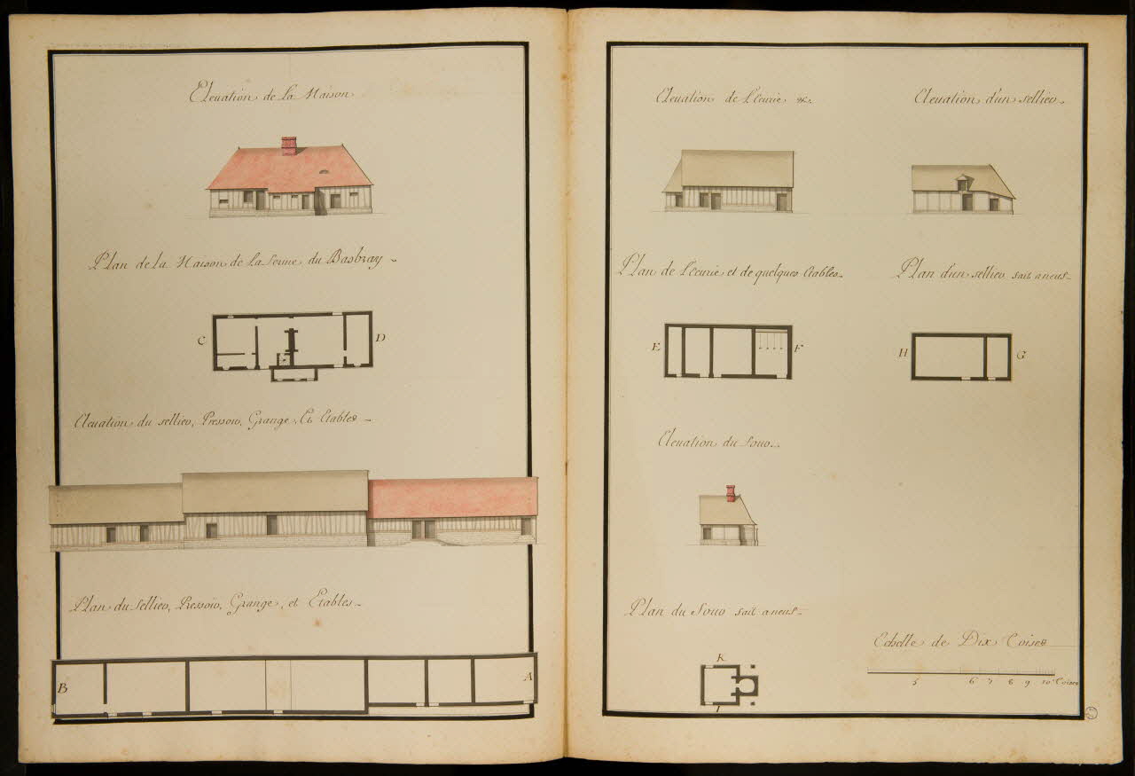 dessin Plans & Elevations des Batiments de la Ferme de Basbray 1982.18.10 Photo