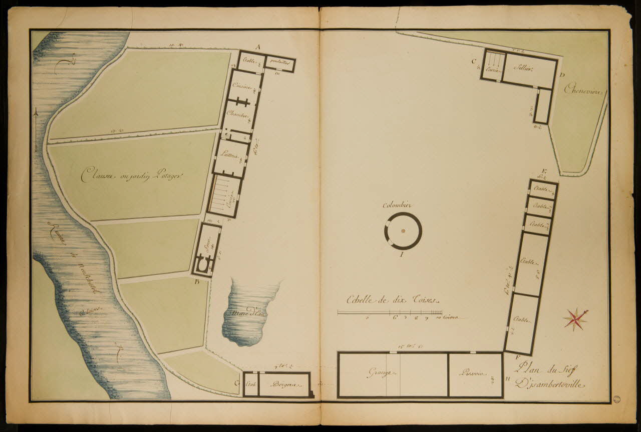 dessin Plan au rez de chaussée de la Ferme du Fief d'Isamberteville 1982.18.11 Photo