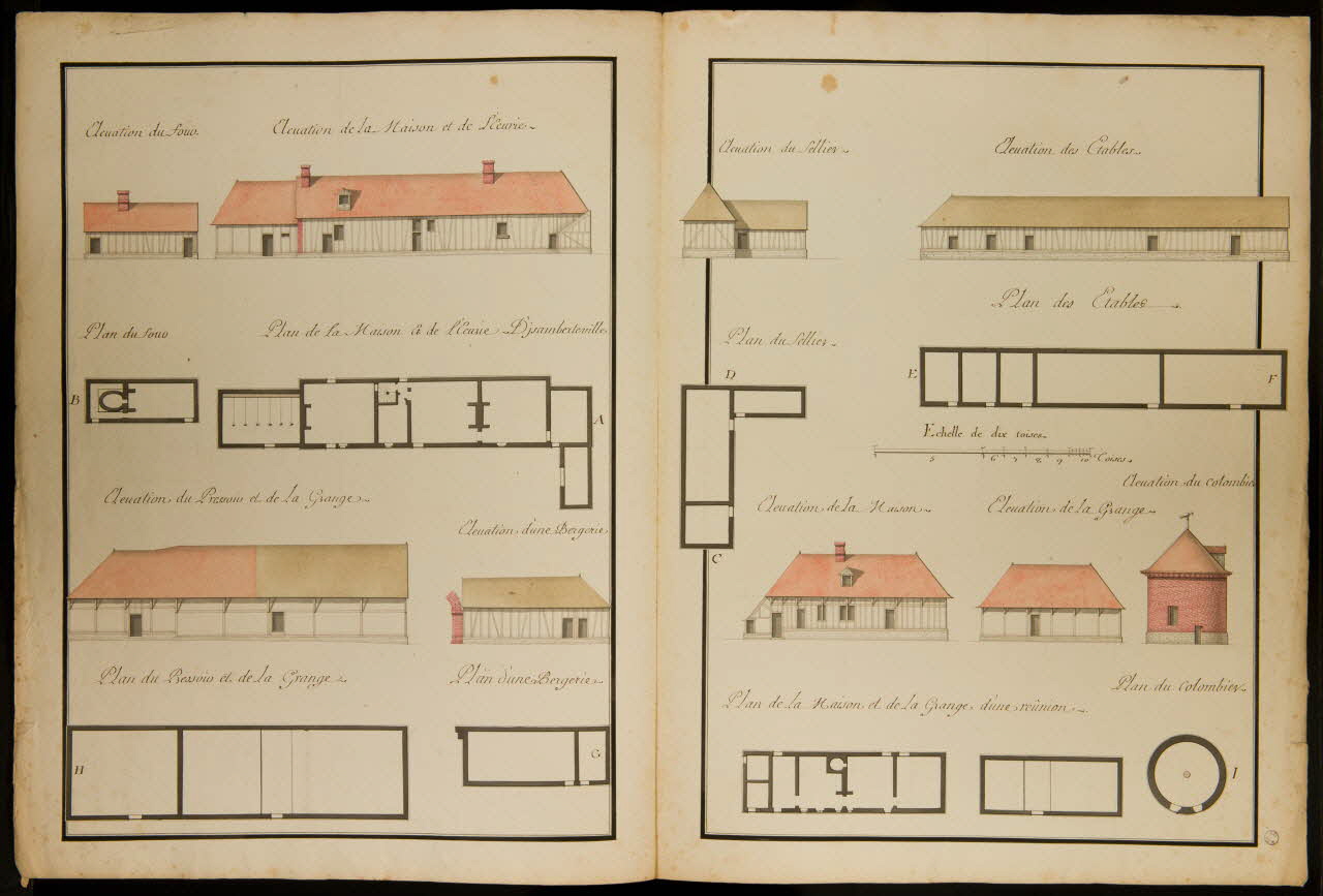 dessin Plans & Elevations des Batimens du Fief d'Isambertville 1982.18.13 Photo