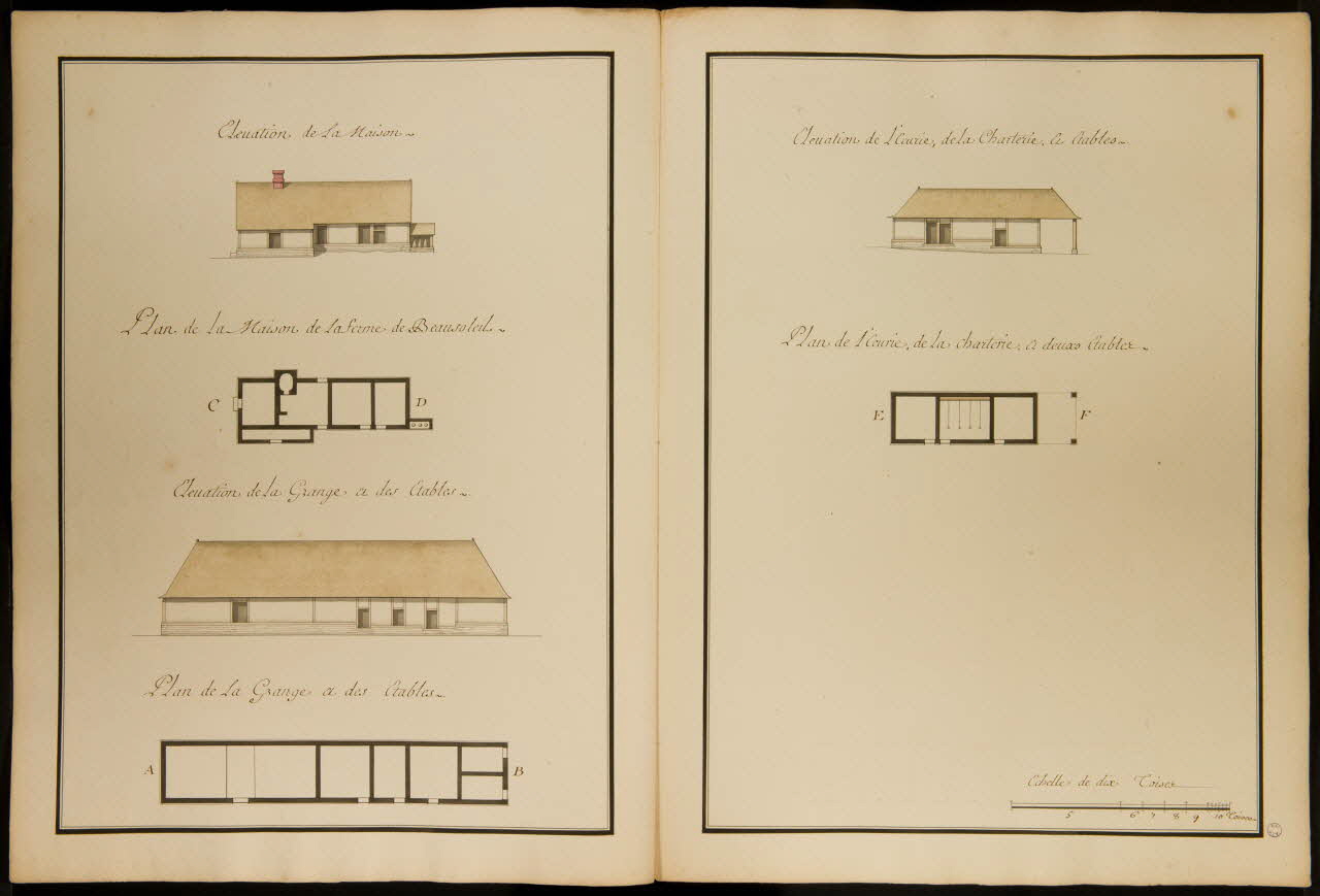 dessin Plans et Elevations des Batiments de la Ferme de Beau Soleil 1982.18.16 Photo