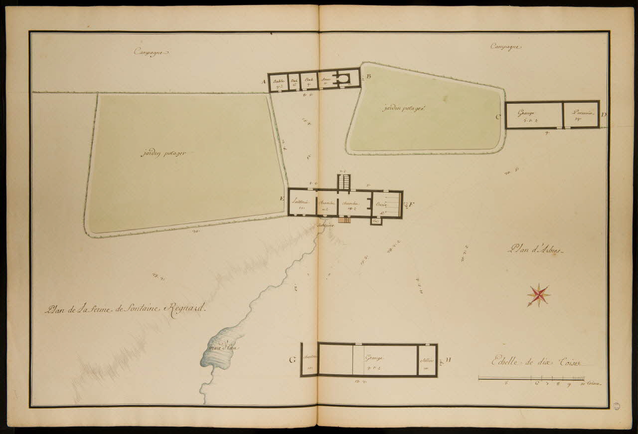 dessin Plan au rez de chaussée de la Ferme de Fontaine Renard 1982.18.17 Photo