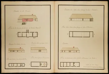 dessin Plans & Elevations des Batiments de la Ferme de Fontaine Renard  et de la grande Bouverie de Fresles. 1982.18.19  Photo
