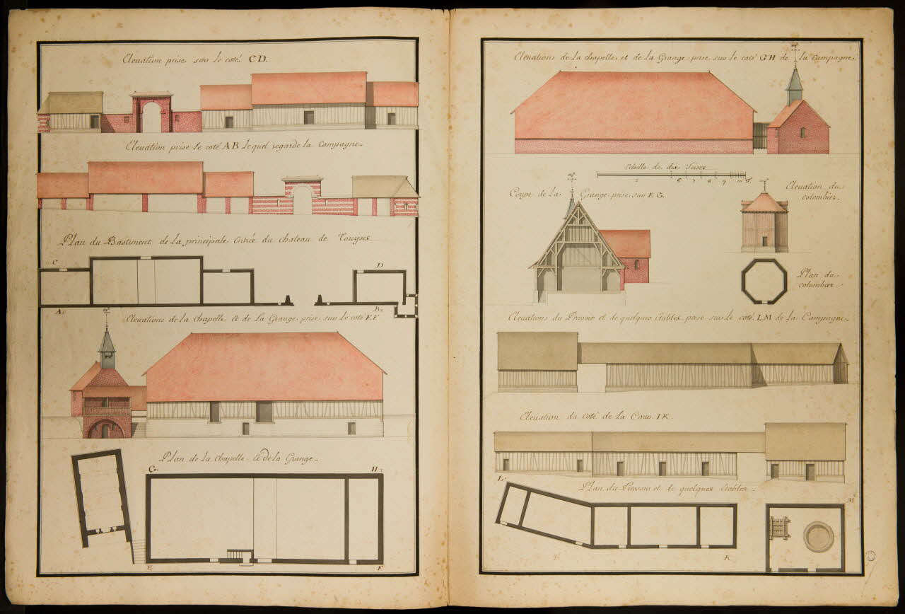 dessin Plans & Elévations des Batiments de la Ferme de Tourpes. 1982.18.5 Photo