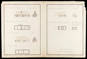 dessin Plan et Elévation des Bâtiments de la Ferme du Hautbray. 1982.18.8  Photo
