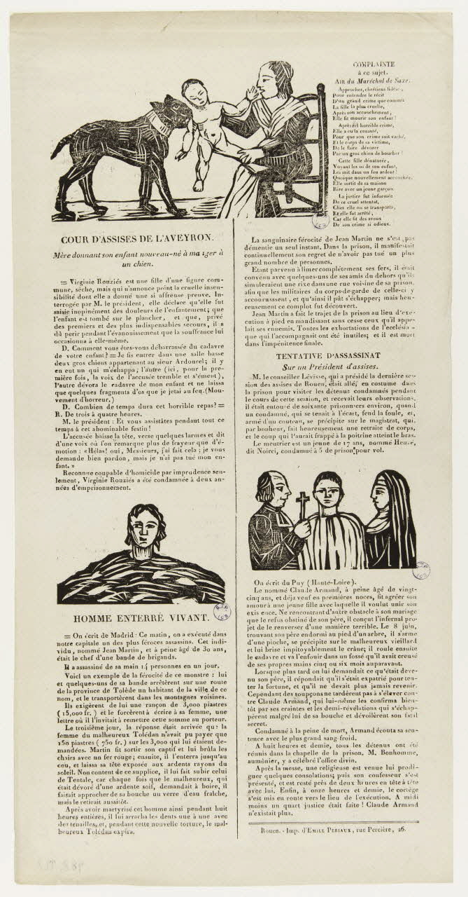 imagerie ancienne COUR D'ASSISES DE L'AVEYRON.  HOMME ENTERRE VIVANT.  TENTATIVE D'ASSASSINAT  Sur un Président d'Assises. 1982.19.7 Photo