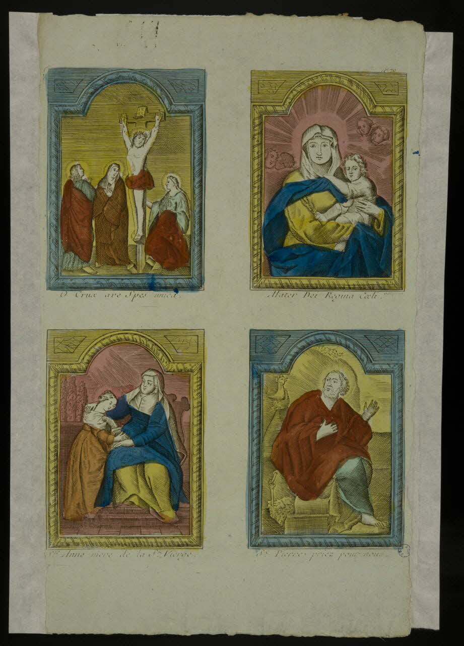 estampe O Crux ave Spes unica. Mater Dei Regina Cali.  Ste Anne mère de la Ste Vierge. St Pierre priez pour nous. 1982.3.204 Photo