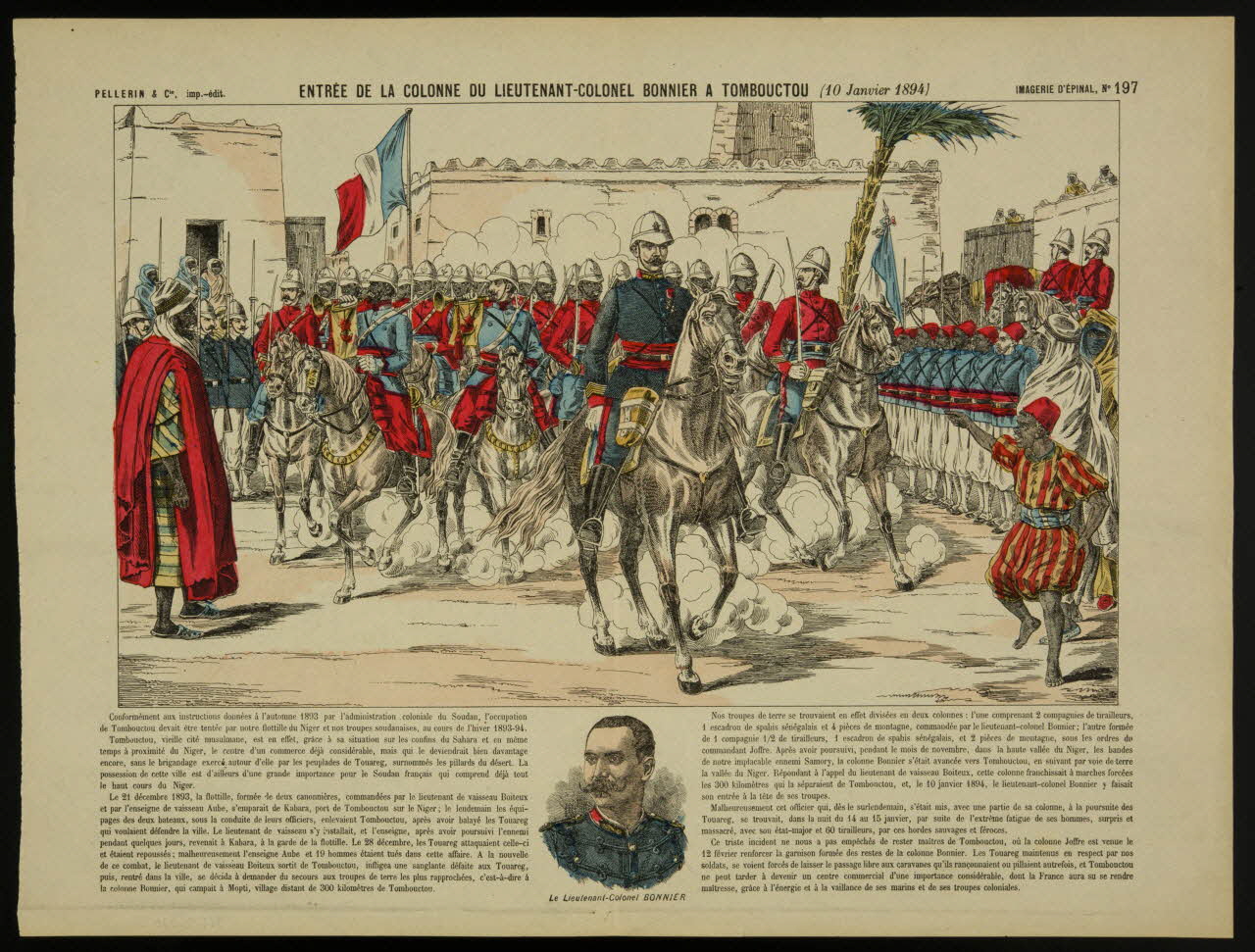 estampe ENTREE DE LA COLONNE DU LIEUTENANT-COLONEL BONNIER A TOMBOUCTOU (10 Janvier 1894) 1982.3.330 Photo