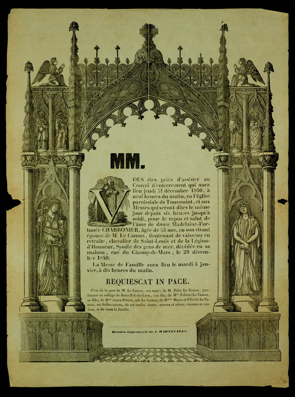 estampe Avis de funérailles 1982.3.352 Photo