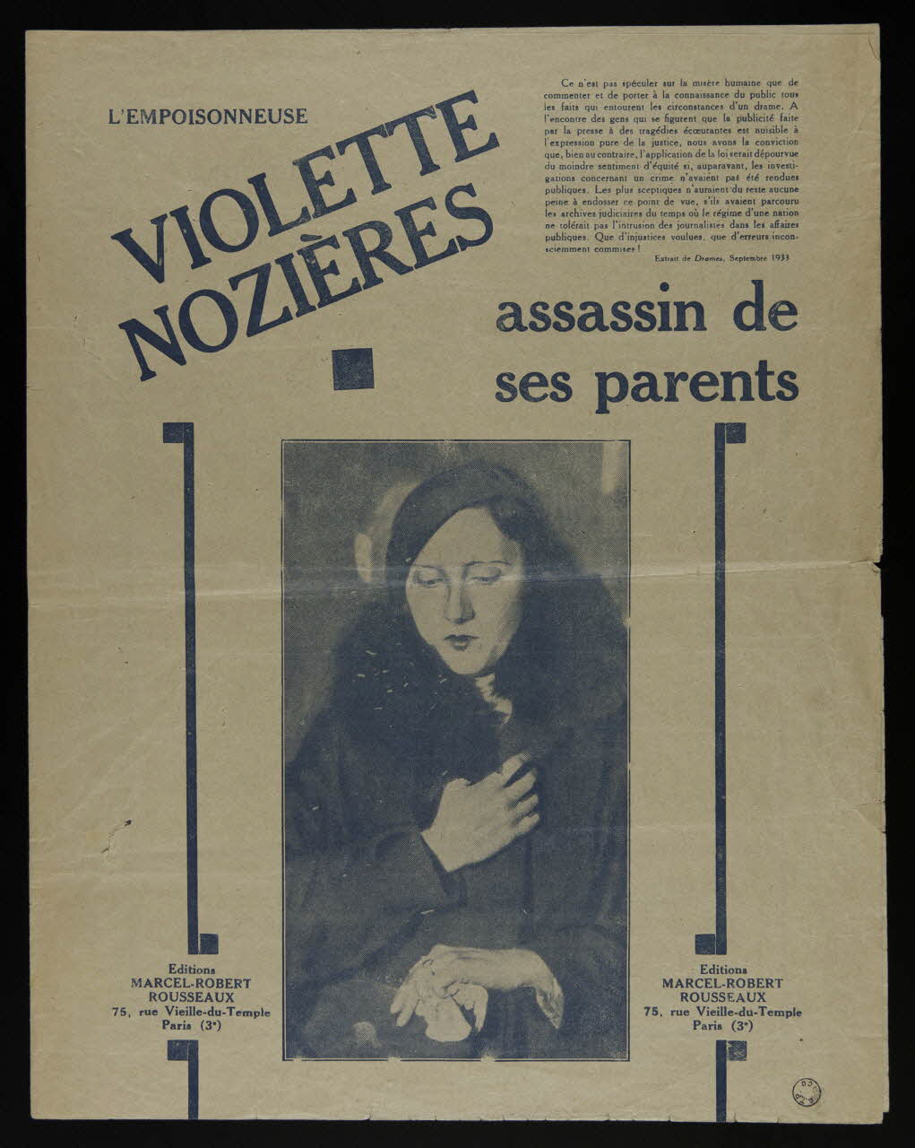 estampe L'EMPOISONNEUSE  VIOLETTE  NOZIERES  assassin de  ses parents 1983.19.13 Photo