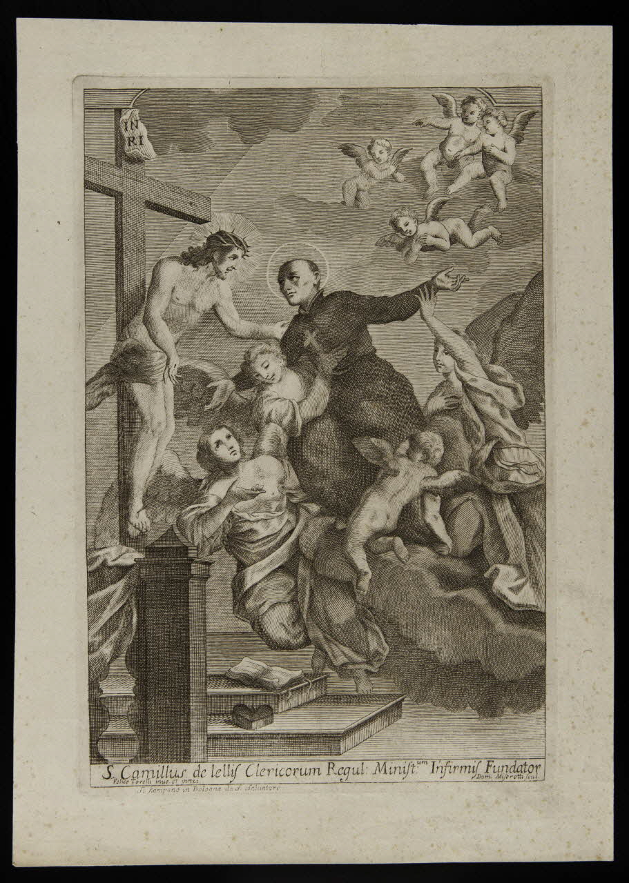 estampe Jésus Christ sur sa croix avec des anges et un saint 1986.74.217 Photo