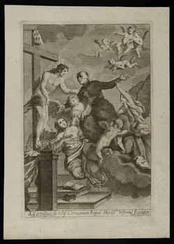 estampe Jésus Christ sur sa croix avec des anges et un saint 1986.74.217 Photo
