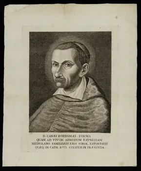 estampe D. CAROLI BORROMAEI. FORMA  QUAM AD VIVUM ADMODUM EXPRESSAM  MEDIOLANO FAMILIARIS EJUS FOROL. EXPORTAVIT  QUAEQ. IN CATH. ECCL. COLITUR IN PRAESENTIA. 1986.74.223.2 Photo