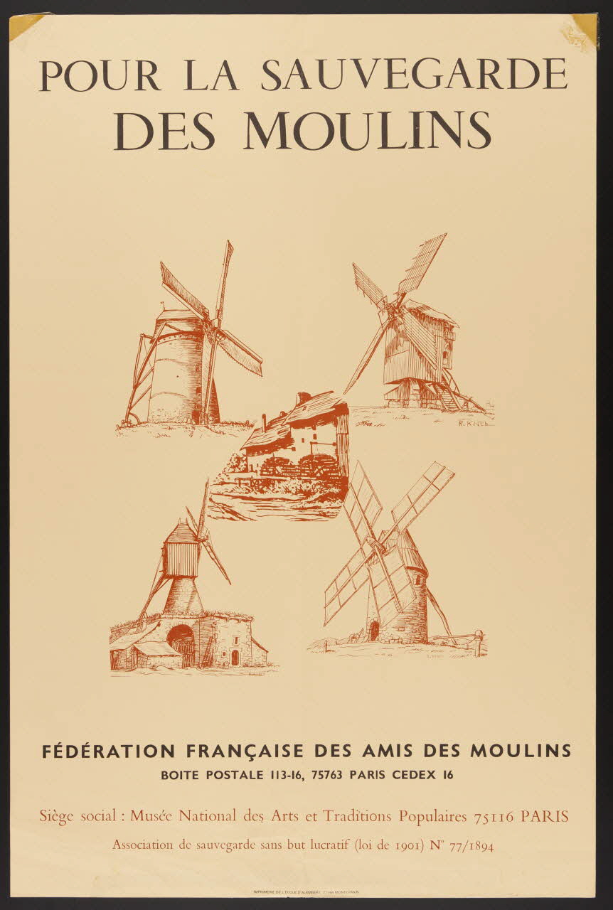 estampe POUR LA SAUVEGARDE  DES MOULINS 1986.74.36 Photo