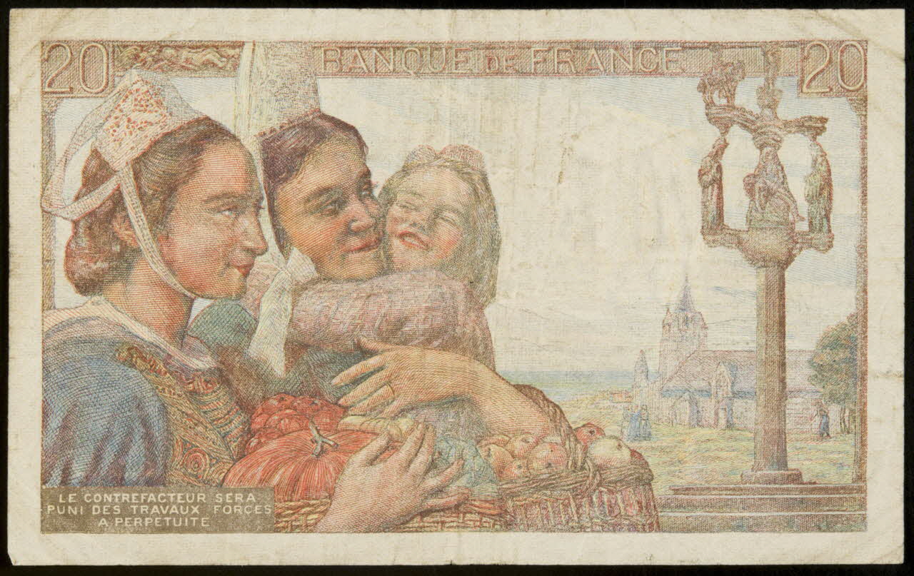 Banque de France estampe VINGT  FRANCS Paris 1942 1986.74.387 Photo