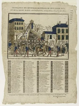Jacques-Pierre Garnier-Allabre ; Jean-François Lacombe imagerie ancienne TRANSLATION DES DEPOUILLES MORTELLES DU ROI LOUIS XVI,  ET DE LA REINE MARIE-ANTOINETTE, A Saint-Denis, LE 21 Janvier 1815, Chartres 1815 1986.81.21 Photo