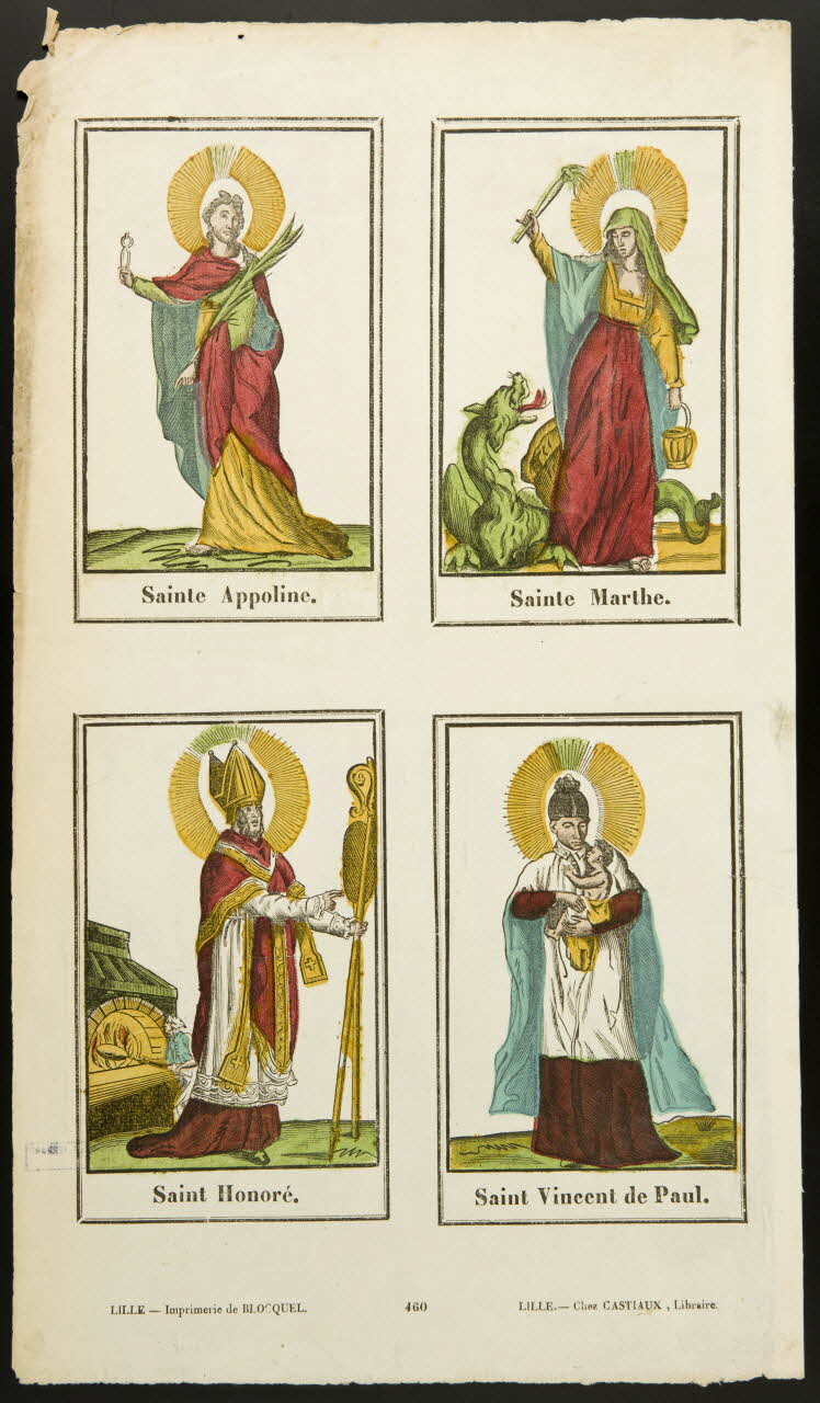 estampe Sainte Appoline.  Sainte Marthe.  Saint Honoré.  Saint Vincent de Paul. 1986.81.32 Photo