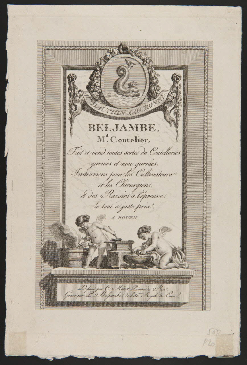 estampe AU DAUPHIN COURONNE  BELJAMBE,  M.d Coutelier 1987.12.3 Photo