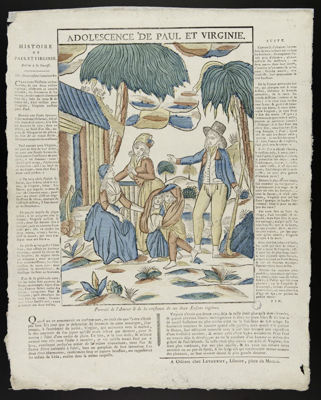 Jean-Baptiste Letourmy imagerie ancienne ADOLESCENCE DE PAUL ET VIRGINIE. Orléans 1778-1800 1987.33.5 Photo