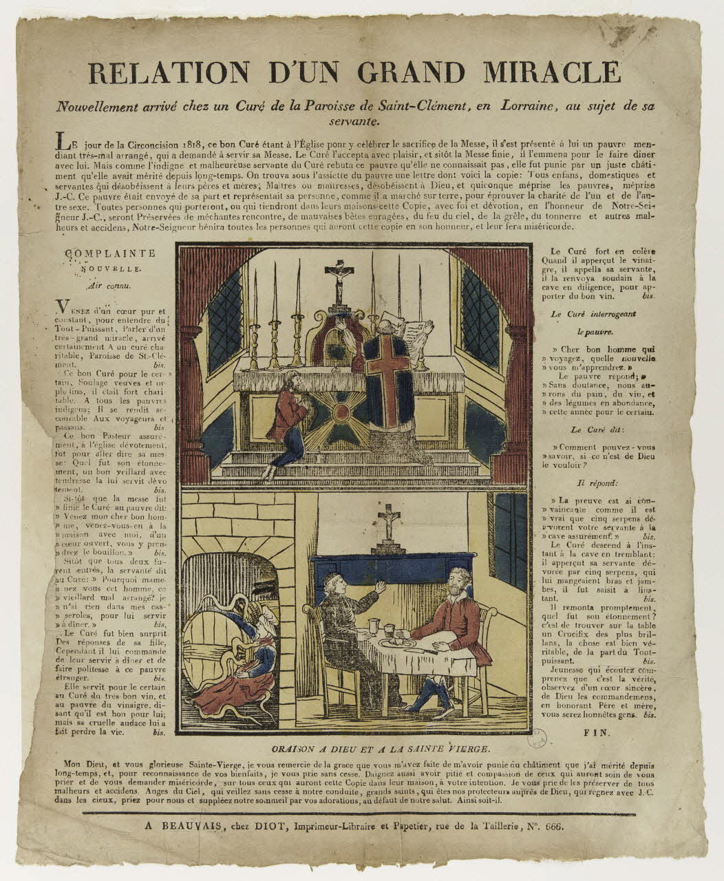 Lucien-Côme Diot estampe RELATION D'UN GRAND MIRACLE Beauvais 1818-1823 1988.4.5 Photo