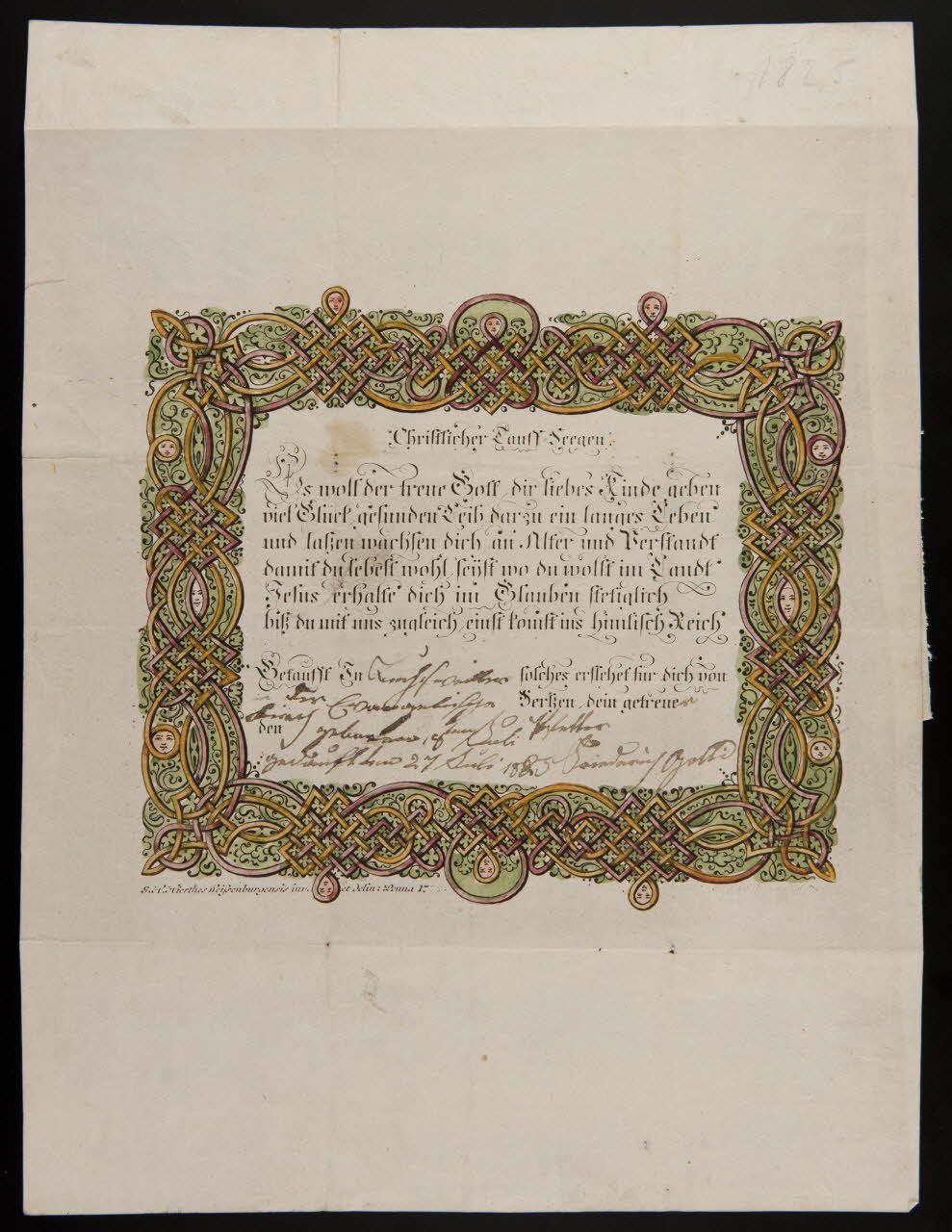 Johann Trautner ; Elisabeta Götz estampe Chriftlicher Tauff Seegen Nuremberg 1819 1988.52.74 Photo