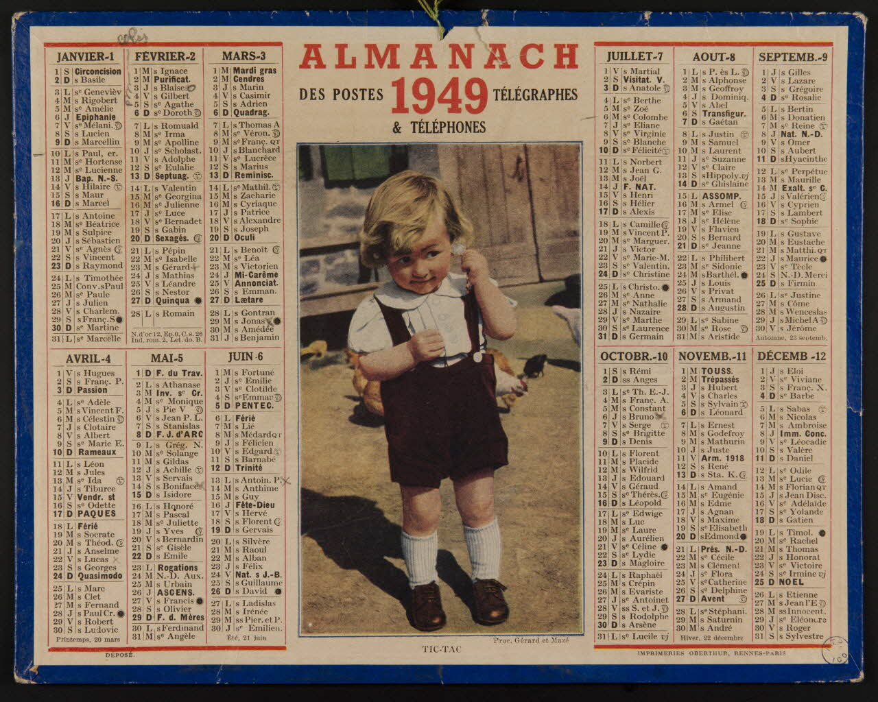 calendrier ALMANACH  DES POSTES TELEGRAPHES & TELEPHONES 1949 1988.57.242 Photo