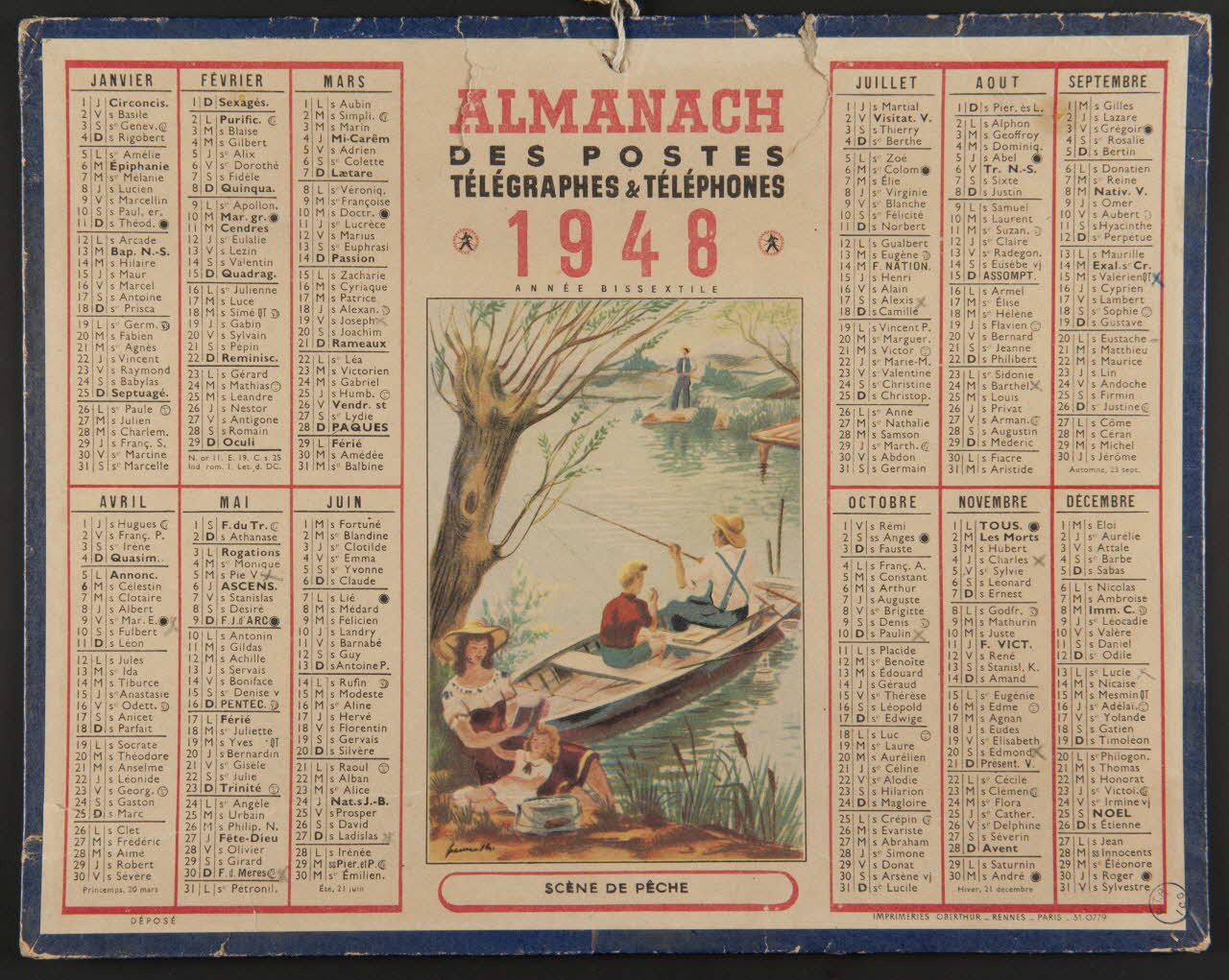 calendrier ALMANACH  DES POSTES  TELEGRAPHES & TELEPHONES  1948 1988.57.244 Photo