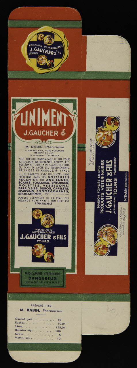 estampe PRODUITS VETERINAIRES  J. GAUCHER & FILS  TOURS  LINIMENT 1990.1.248 Photo
