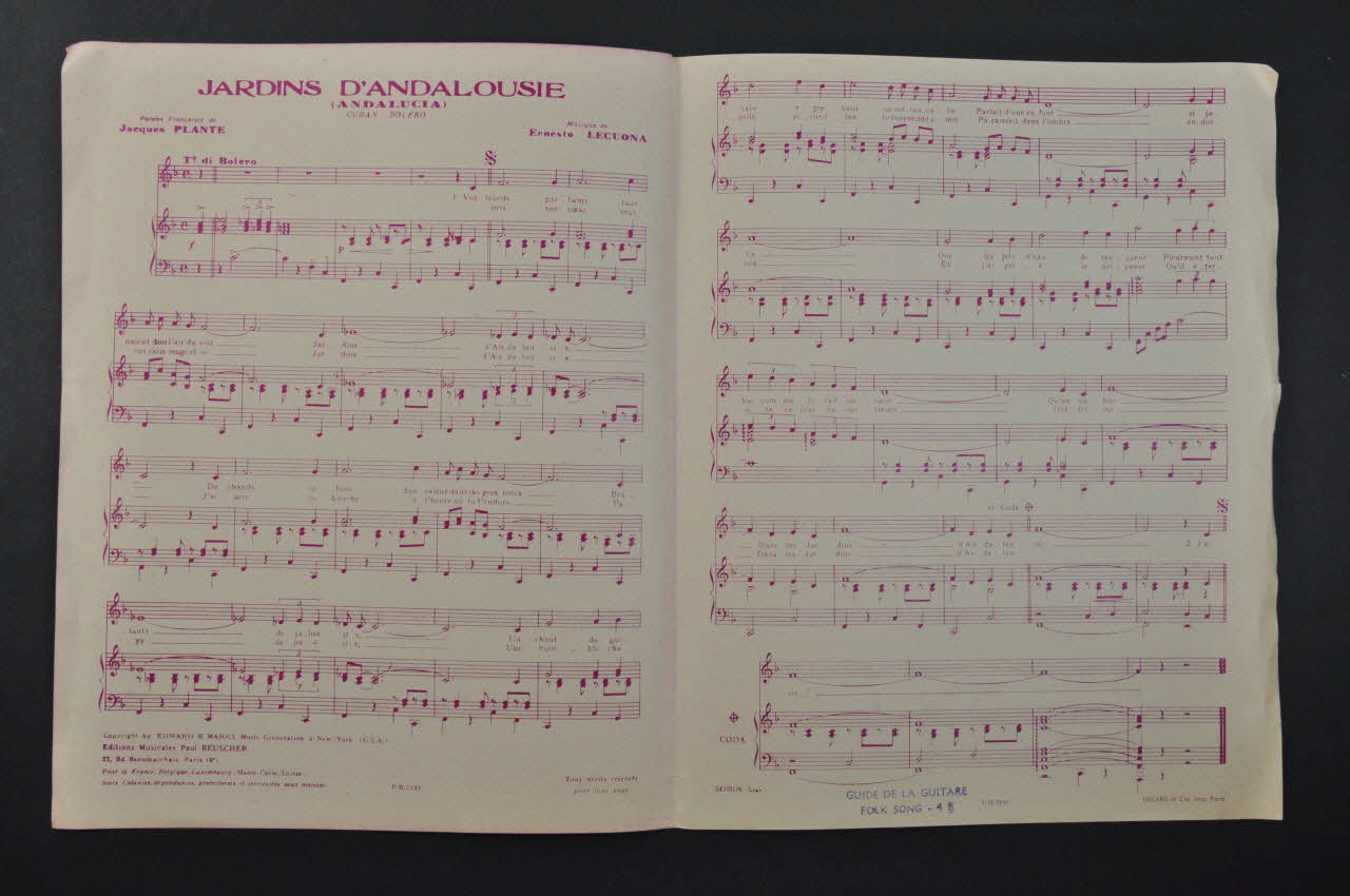 partition de musique Jardins d'Andalousie 1969.88.107 Photo Mucem
