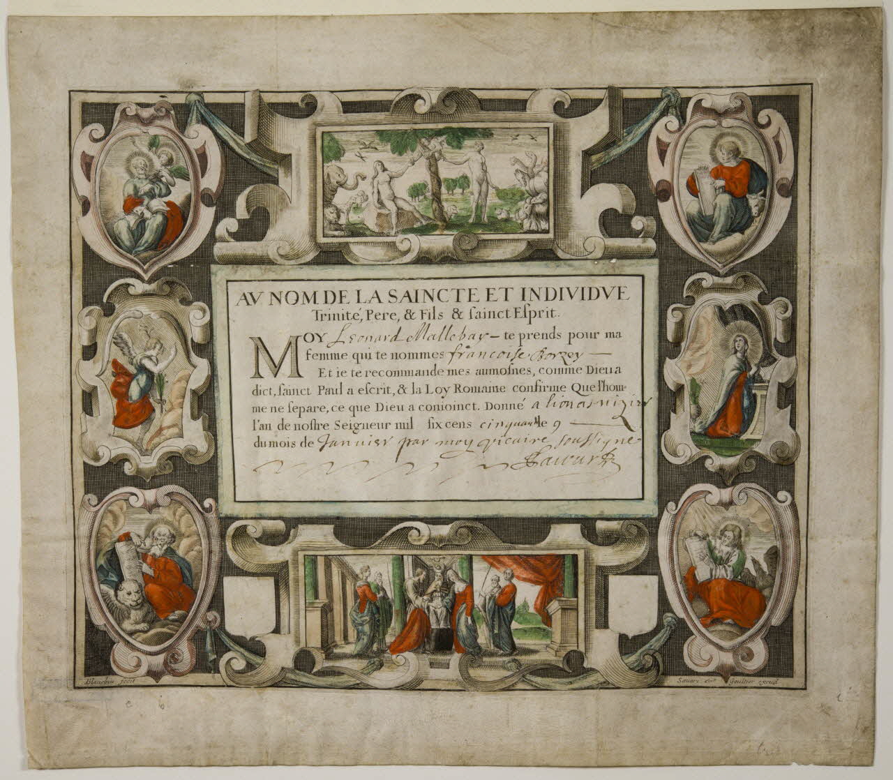 lettre de baptême AU NOM DE LA SAINCTE ET INDIVIDUE 1990.26.100 Photo