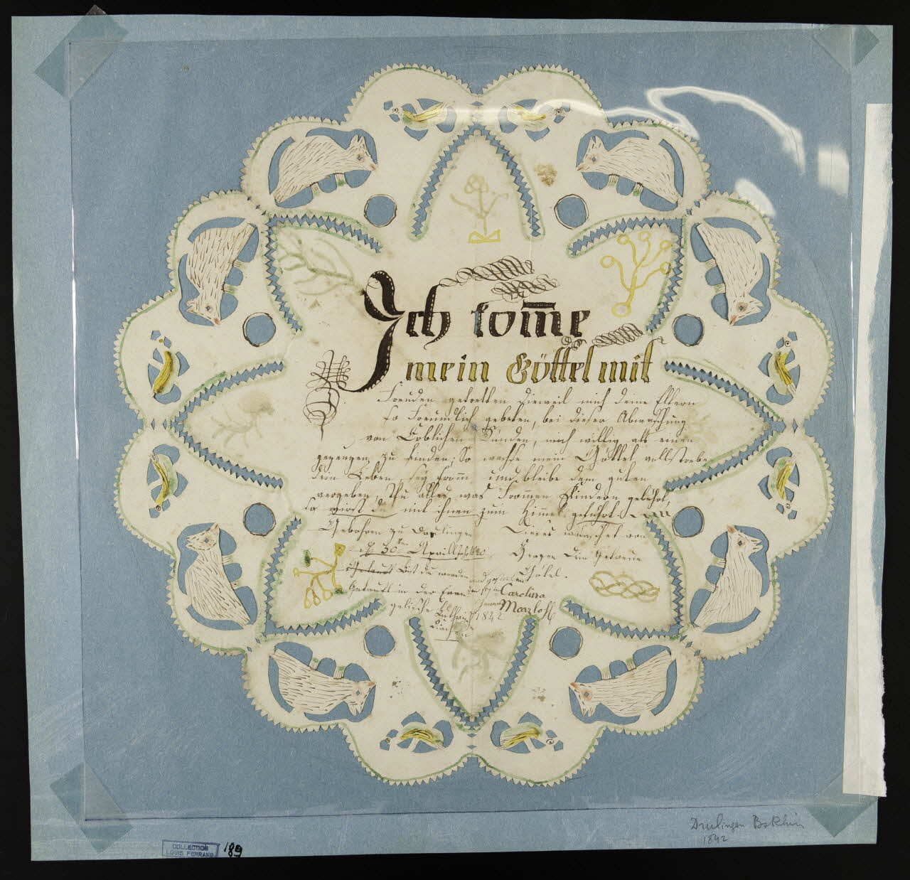 lettre de baptême Dentelle de papier 1990.26.92 Photo