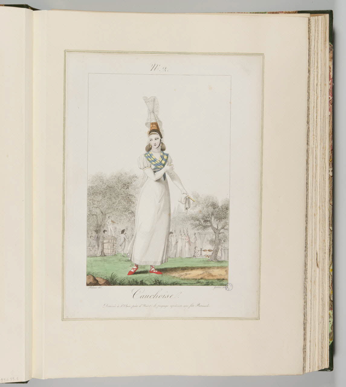 Benoît Pécheux ; Georges-Jacques Gatine ; Bernard Mancel élément d'ensemble Cauchoise.  Dessinée à St. Clair, près d'Yvetot. Le paysage représente une fête Patronale. 1822-1832 1990.59.2 Photo