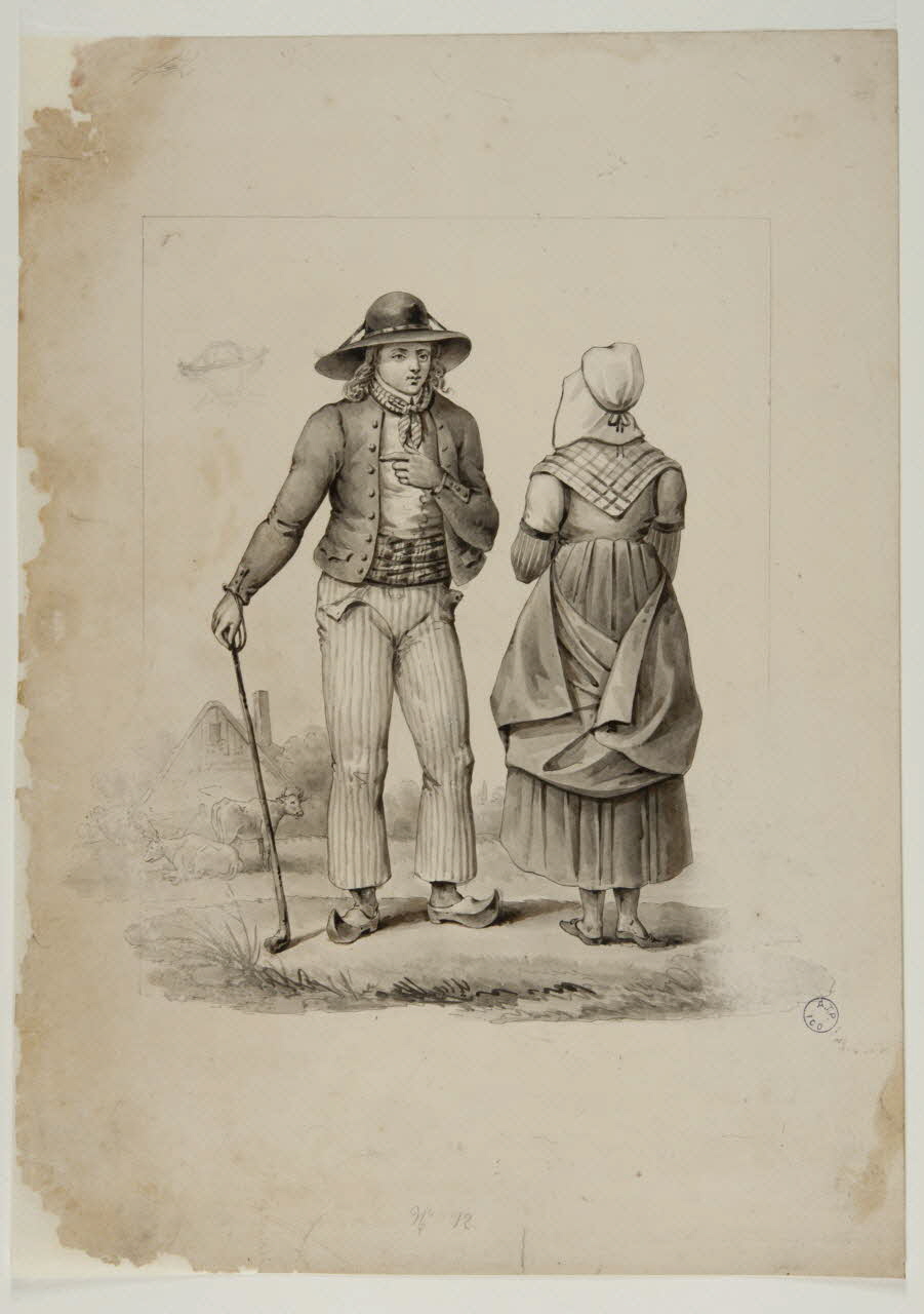 dessin Homme et femme devant une ferme 1991.15.52 Photo