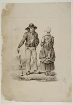 dessin Homme et femme devant une ferme 1991.15.52 Photo