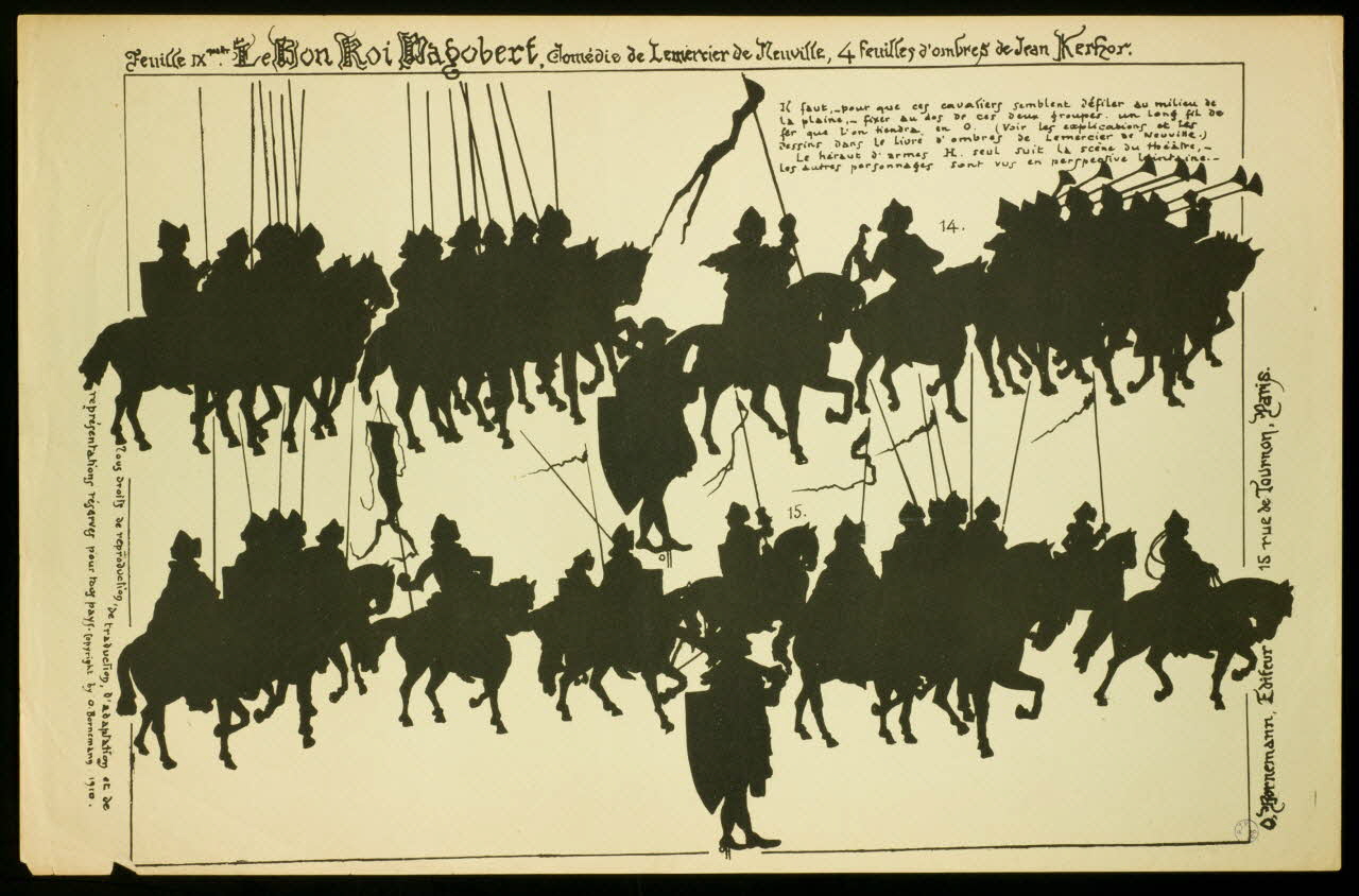 Kerhor Jean ; Bornemann O. jeu, ombre chinoise Le Bon Roi Dagobert, Comédie de Lemercier de Neuville, 4 feuilles d'ombres de Jean Kerhor Paris 1910 1991.16.2 Photo