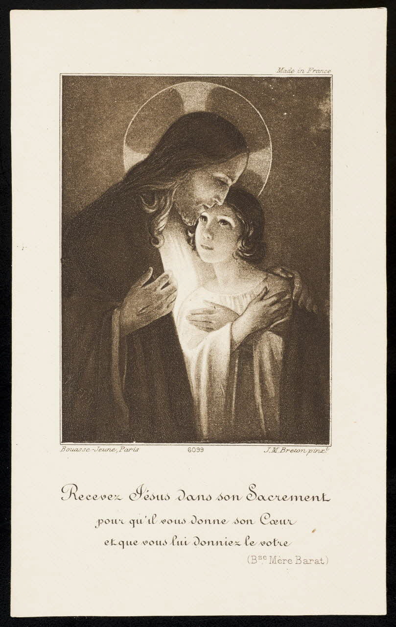 Joseph Marcel Breton ; Bouasse-Lebel image pieuse Recevez Jésus dans son Sacrement  pour qu'il vous donne son Coeur  et que vous lui donniez le votre Paris 1923 1991.25.13 Photo