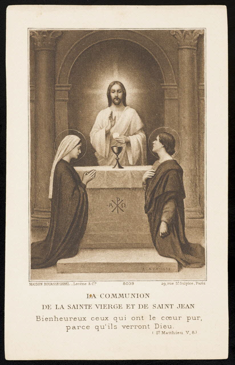 Etienne Azambre ; Bouasse-Lebel image pieuse LA COMMUNION  DE LA SAINTE VIERGE ET DE SAINT JEAN Paris 1921 1991.25.19 Photo