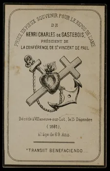 image de deuil PRIEZ EN PIEUX SOUVENIR POUR LE REPOS DE L'AME  DE  HENRI CHARLES DE CASTEBOIS. 1881 1991.25.27 Photo