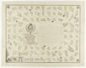 Jean jeu de l'oie Jeu Royal et Géographique des Départemens de la France Ile-de-France, France 1825-1835 1991.31.1  Photo