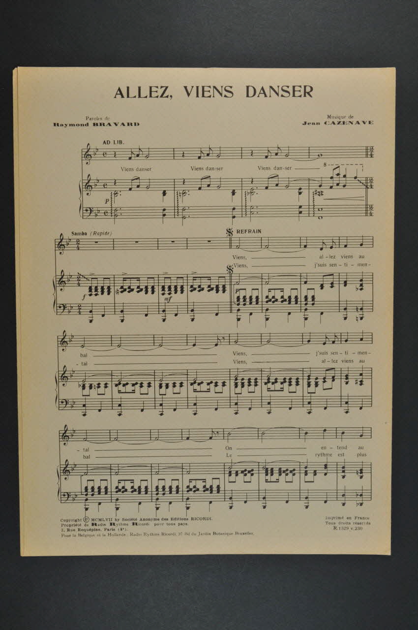 partition de musique Allez, viens danser 1969.88.1113 Photo Mucem